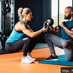 퍼스널트레이너로 성공하는 방법 - A professional personal trainer attentively listening to a middle-aged French client in a modern gym...