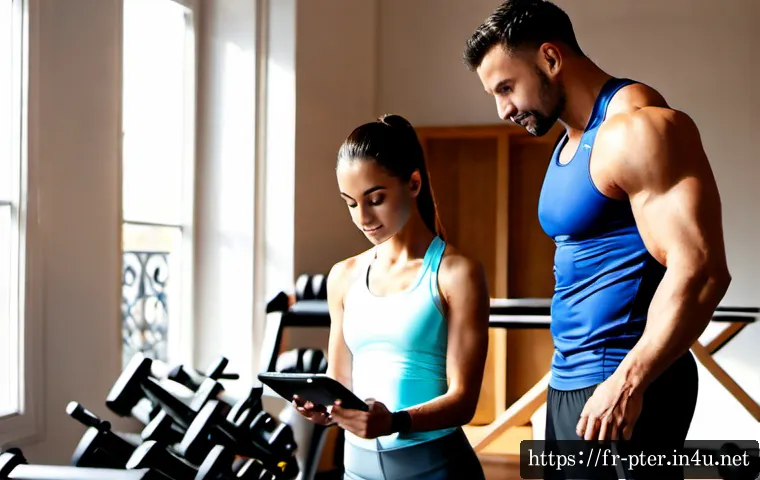 퍼스널트레이너의 커리어 업그레이드 - Photorealistic modern personal trainer career upgrade scene in a bright boutique fitness studio in P...