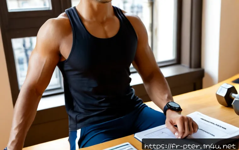 Home 17 퍼스널트레이너 자격증 종류별 난이도 - Photorealistic French personal trainer certification study scene, focused adult trainee in modest at...