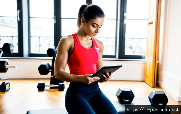 퍼스널트레이너 자기 계발 방법 - Photorealistic French personal trainer in a bright Paris fitness studio, thoughtfully studying anato...